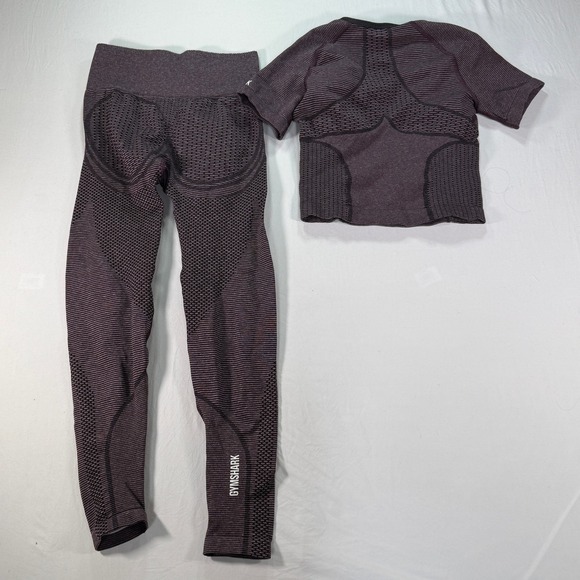 Gymshark Vital Seamless 2.0 Set Womens Small Burgundy Plum Short Sleeve Leggings - Picture 2 of 3